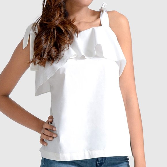 OLGYN Tops - OLGYN Women’s White Top Ruffles & Shoulder Ties